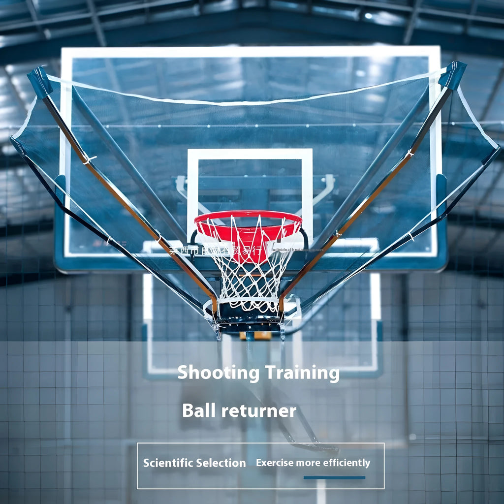 Automatic basketball pitching trainer with hanging ball return net for solo practice