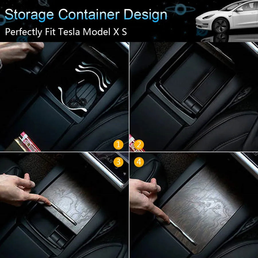 Black wireless charging storage box with Qi compatibility and base support