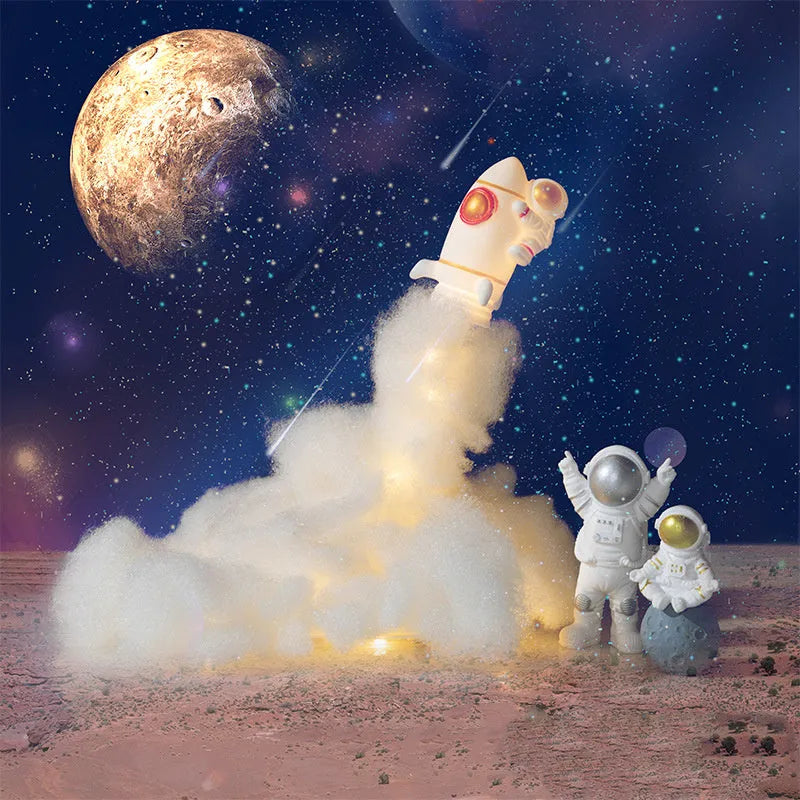 DIY astronaut rocket night light kit with warm LED lights for desktop decoration