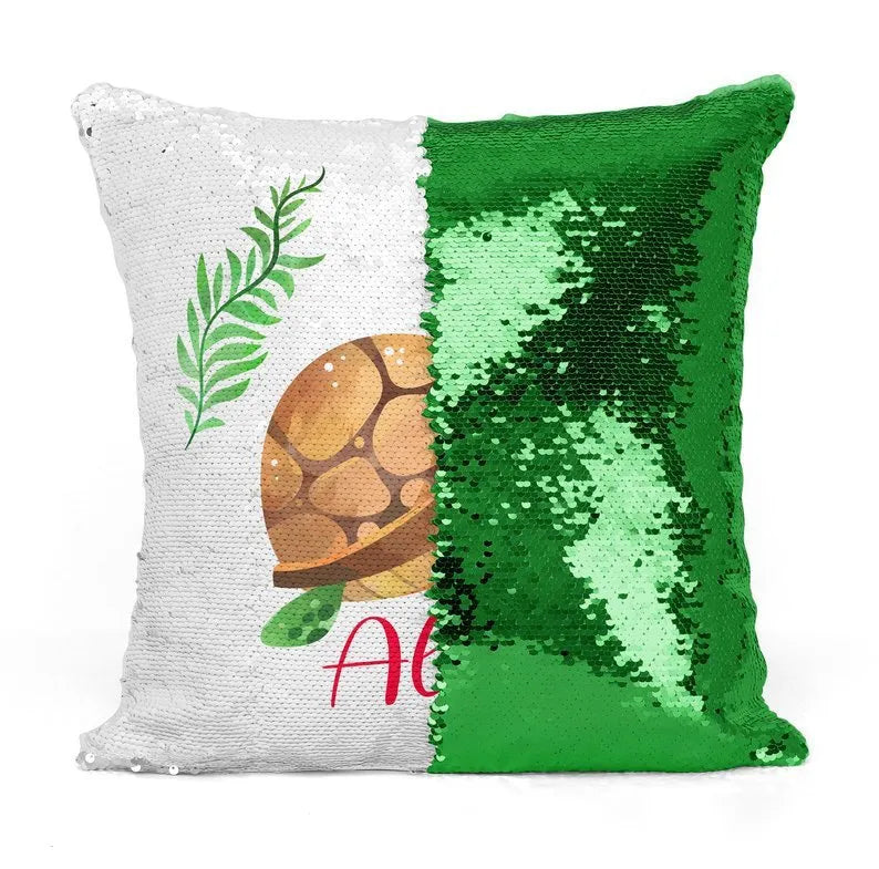 Custom photo sequins pillowcase 40x40cm gold reverse with uploaded picture displayed