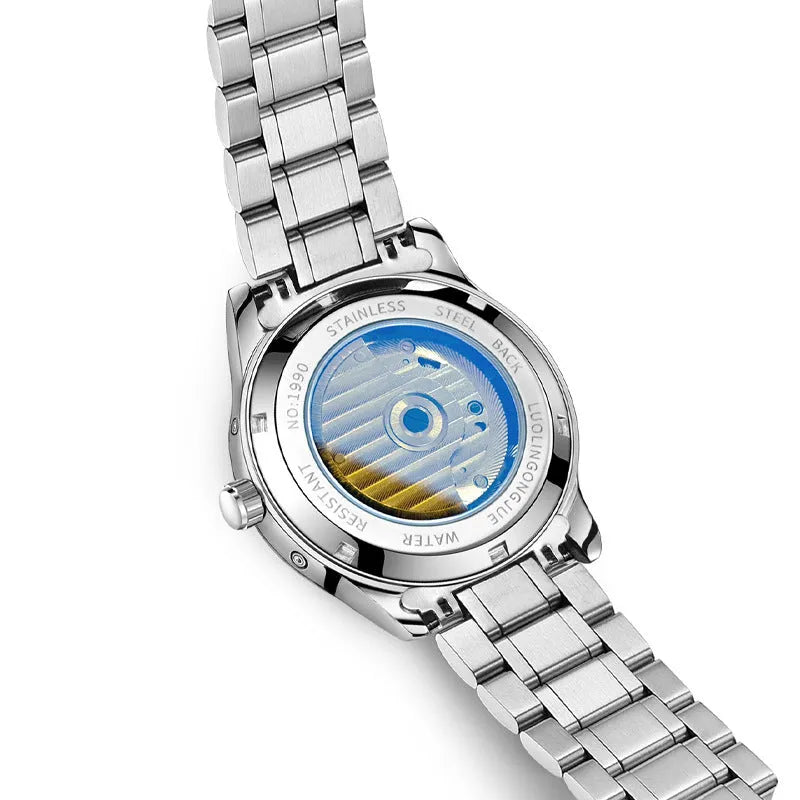Business hollow men's mechanical watch with sapphire crystal glass and stainless steel case