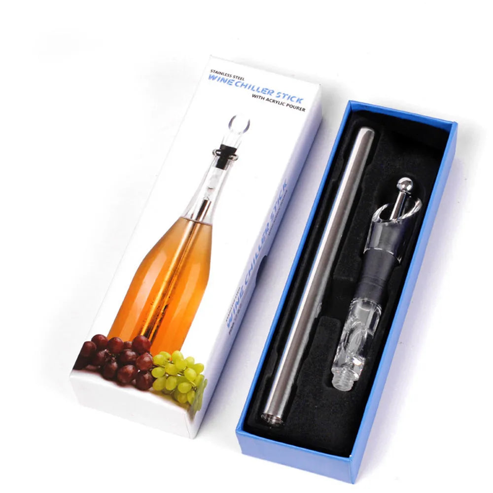 Stainless steel wine cooling rod with aerator and drip-free pourer, 32cm length, black finish