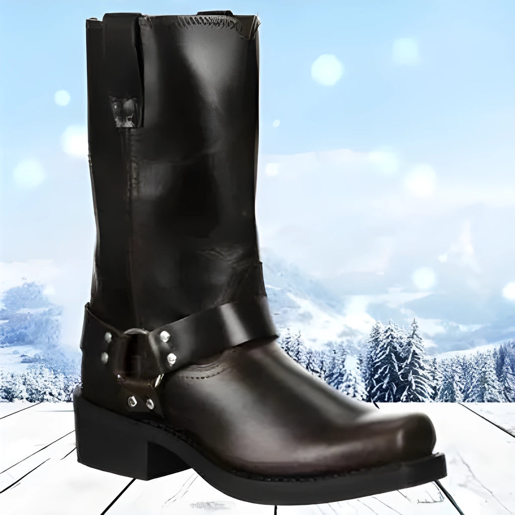 Vintage men's cowboy boots high top with belt buckle ring detail leather sole size 39-48 three styles
