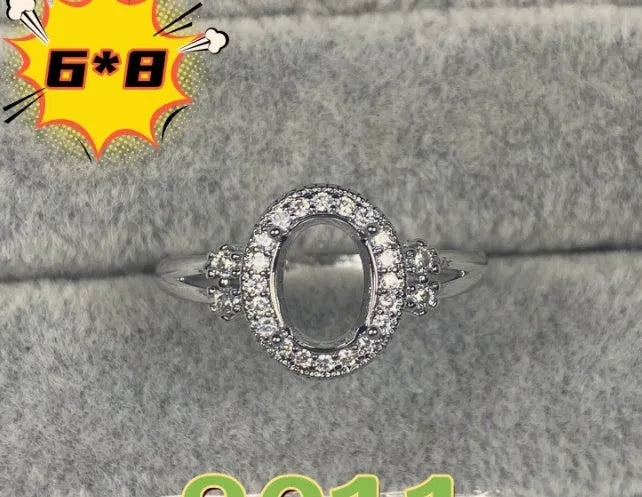 Oval open mouth ring with five-pointed star ornament on 6x8mm stone, Korean style copper jewellery