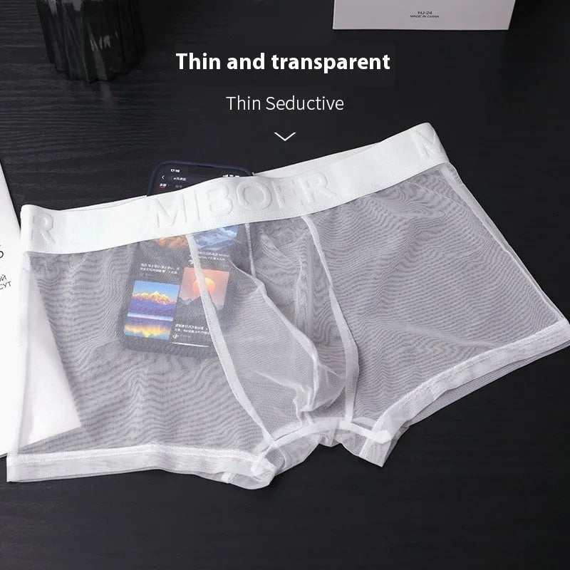 Men's thin polyester boxer shorts in six colours including black white blue green pink skin