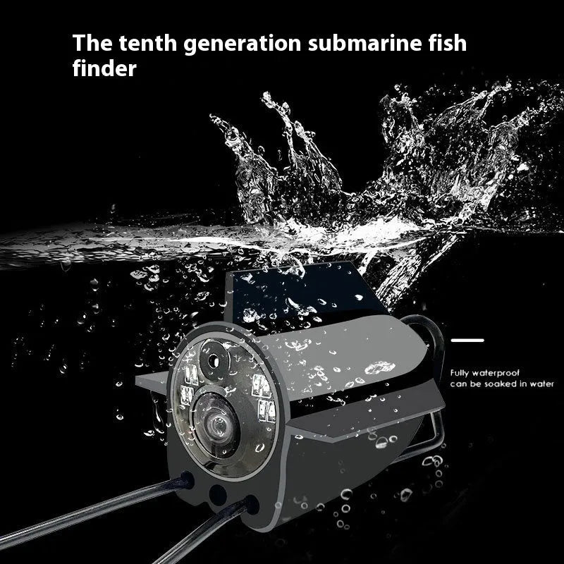 Fish finder underwater camera with 4.3 inch screen, showing HD underwater view with night vision lights on.