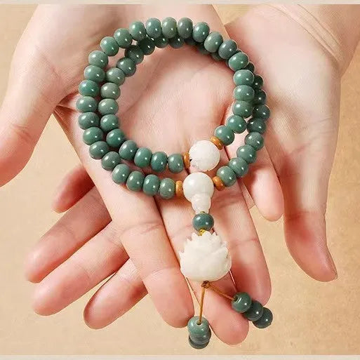 Natural bodhi seed bead bracelet with double ring safety buckle closure unisex style