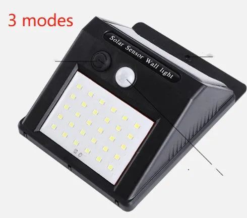 Solar outdoor garden lamp with motion sensor and LED bulbs for automatic night lighting