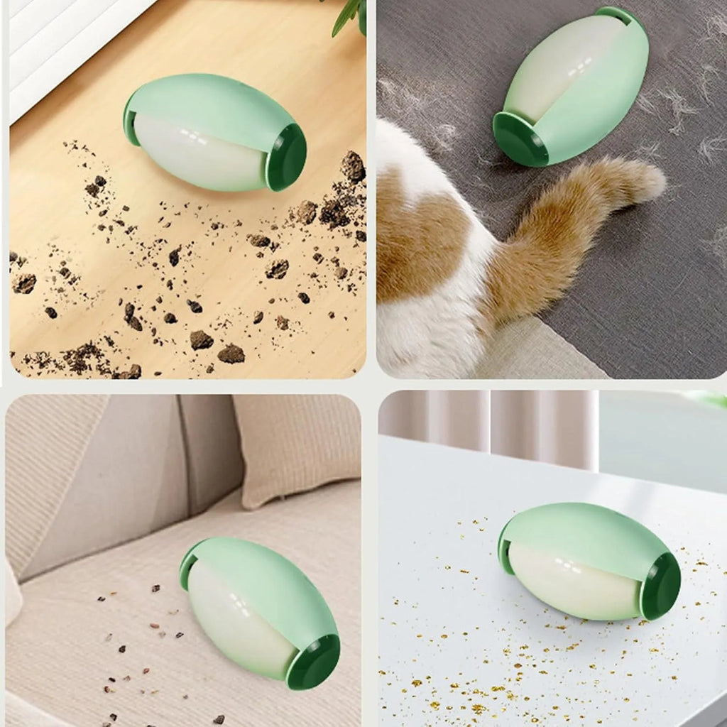 Green and white reusable gel lint roller ball for pet hair removal from clothes and furniture
