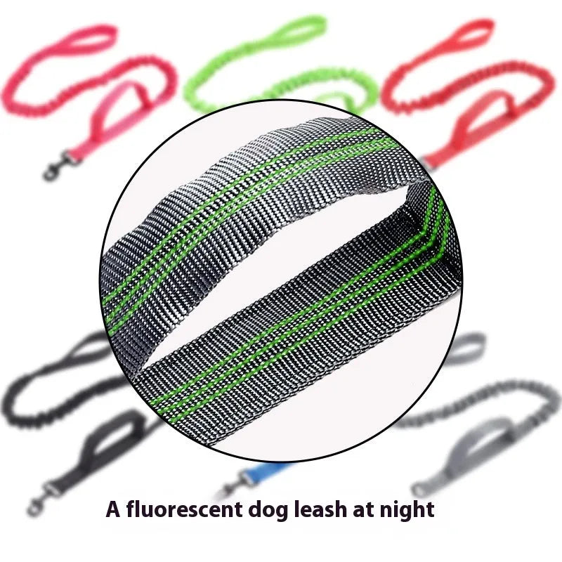 Dog retractable elastic reflective hand holding rope nylon lead in black with 100kg tension rating