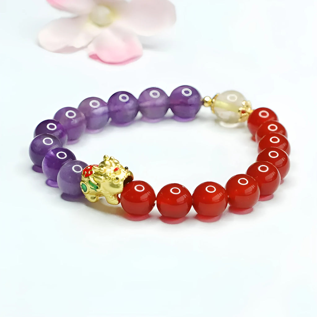 Amethyst Red Agate Bracelet for women, 8mm beads, Chinese style natural crystal jewellery
