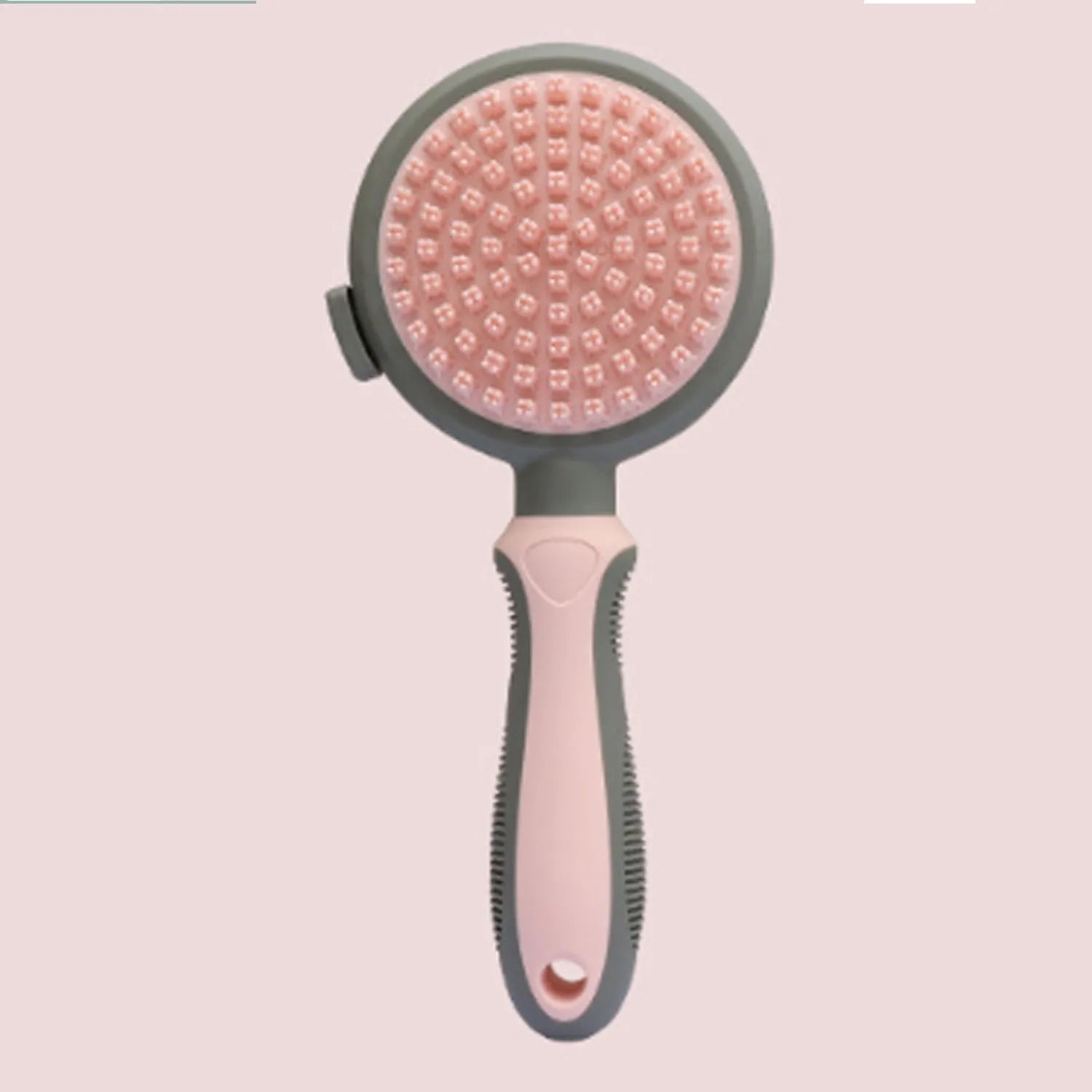 Green and pink double sided cat brush with flea comb and hair release button