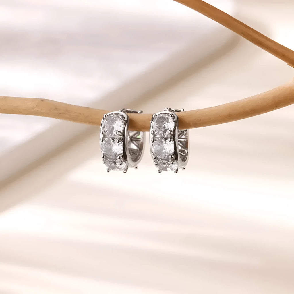 Women's stainless steel U-shaped clip-on earrings with zircon detailing in colour E5772P