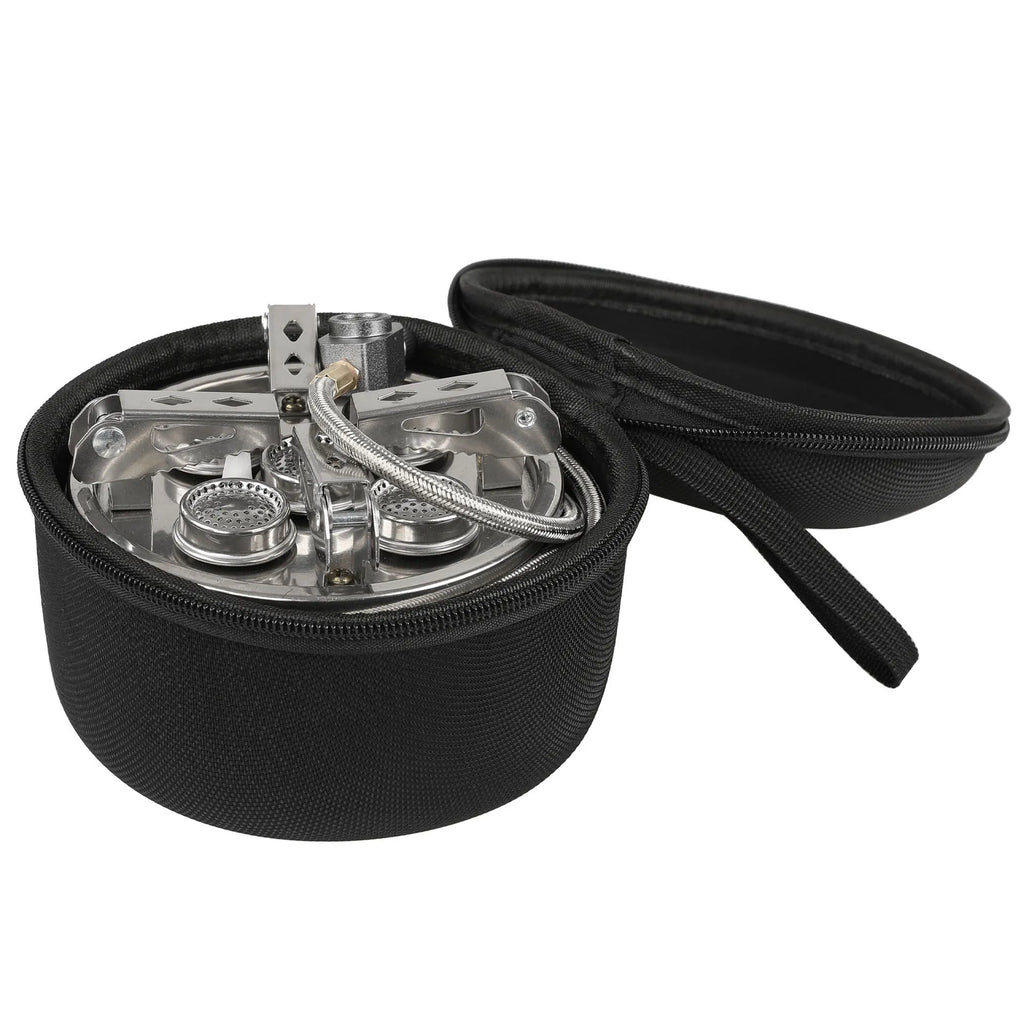 Silver portable split camping stove with stainless steel construction and 100cm hose