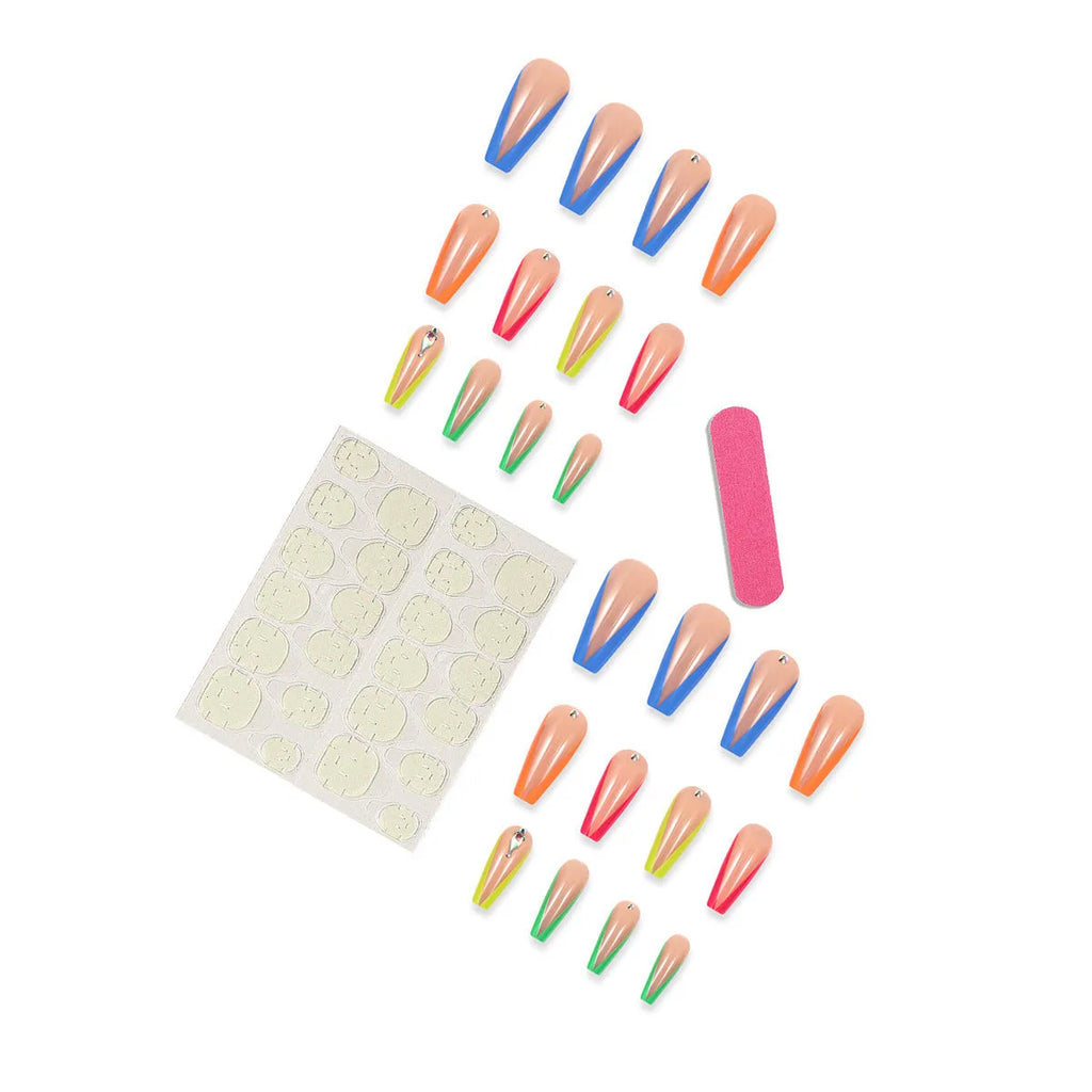 Detachable artificial nail tips with diamond colour French style and cartoon love heart cross designs.