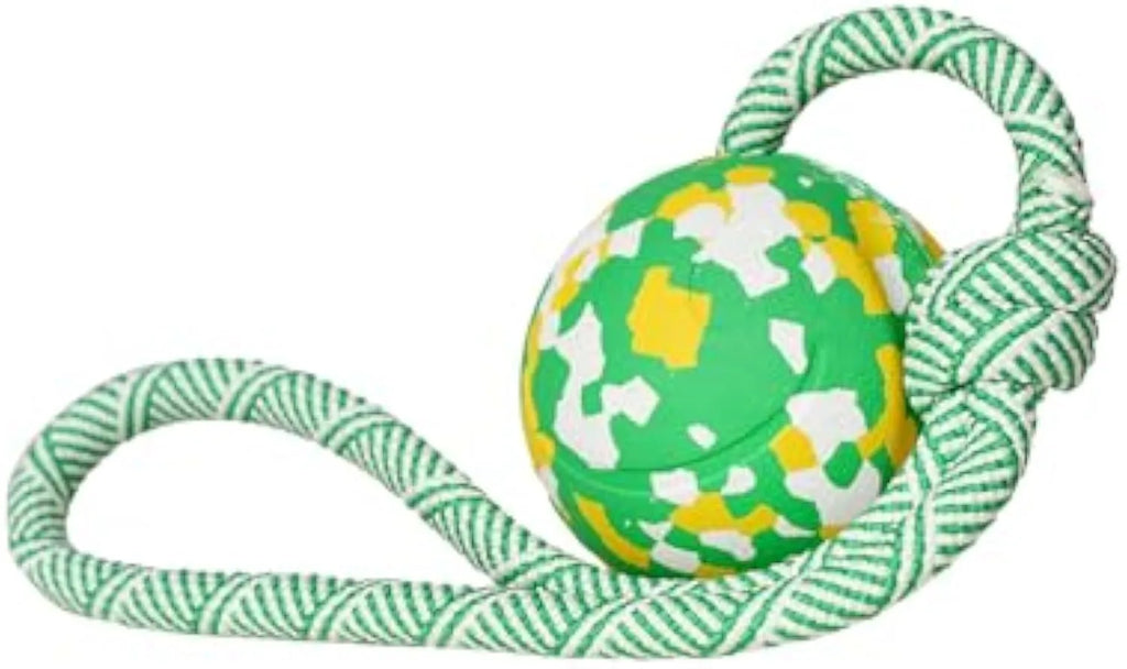 Natural rubber dog ball attached to nylon rope toy for medium and small dogs