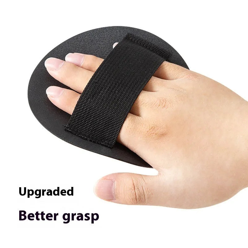 Round cake finger style rubber bath gadget with integrated finger strap