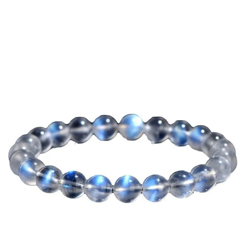 Natural cream body blue moonlight crystal bracelet with ground finish beads available in various sizes