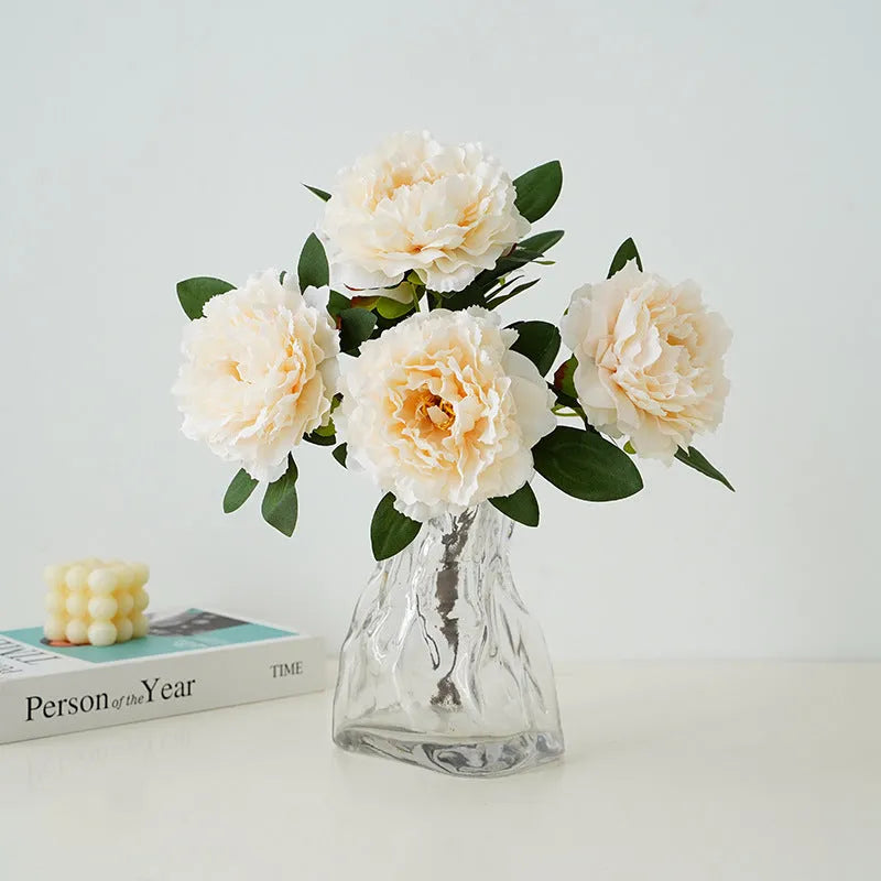 Artificial 5-head peony silk bouquet 40cm in light champagne colour for wedding decor
