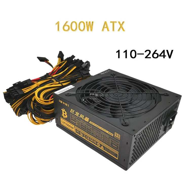 Black server power supply unit with multiple cable connectors and ventilation grille