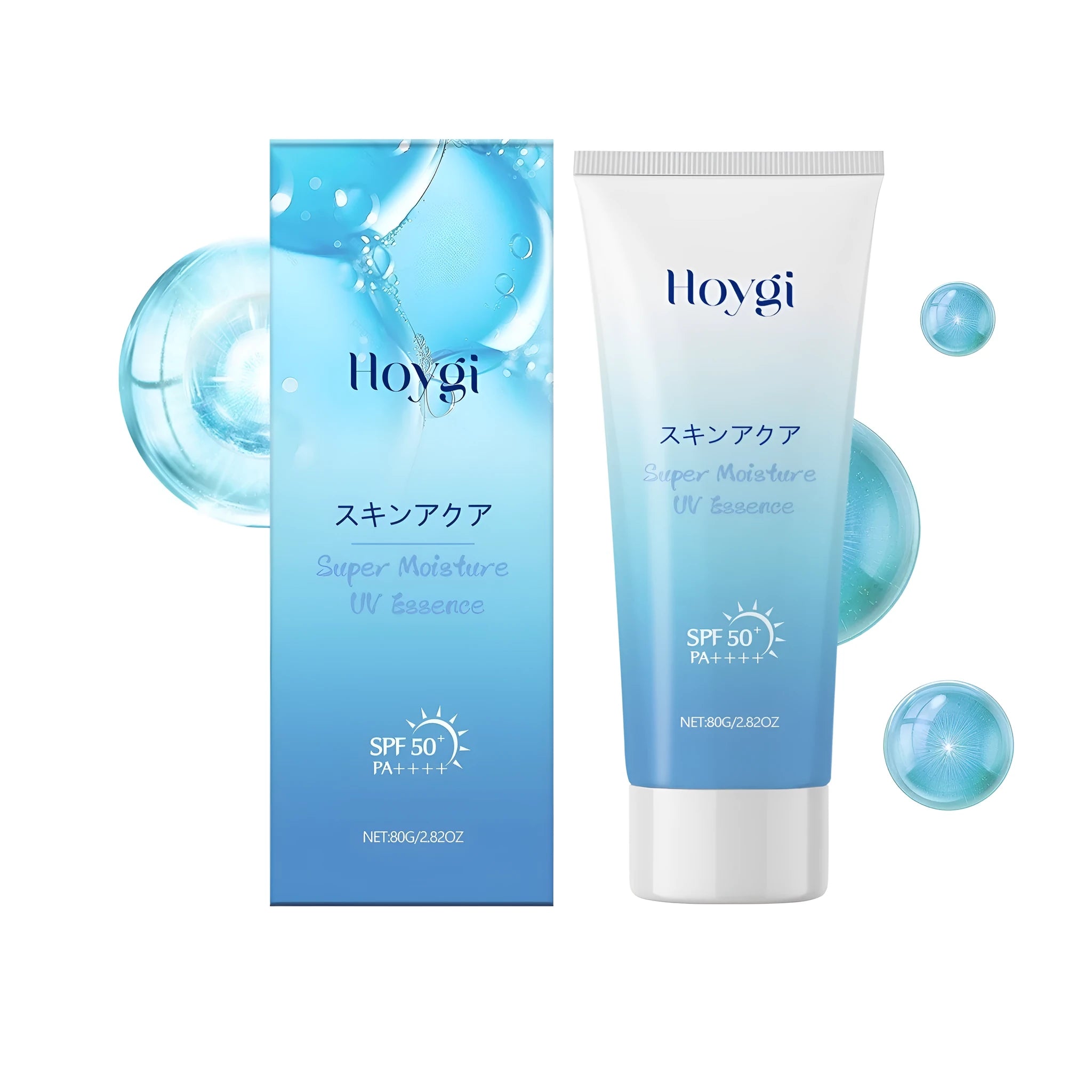 80g tube of SPF 50+ sunscreen lotion with hyaluronic acid for face and body protection.
