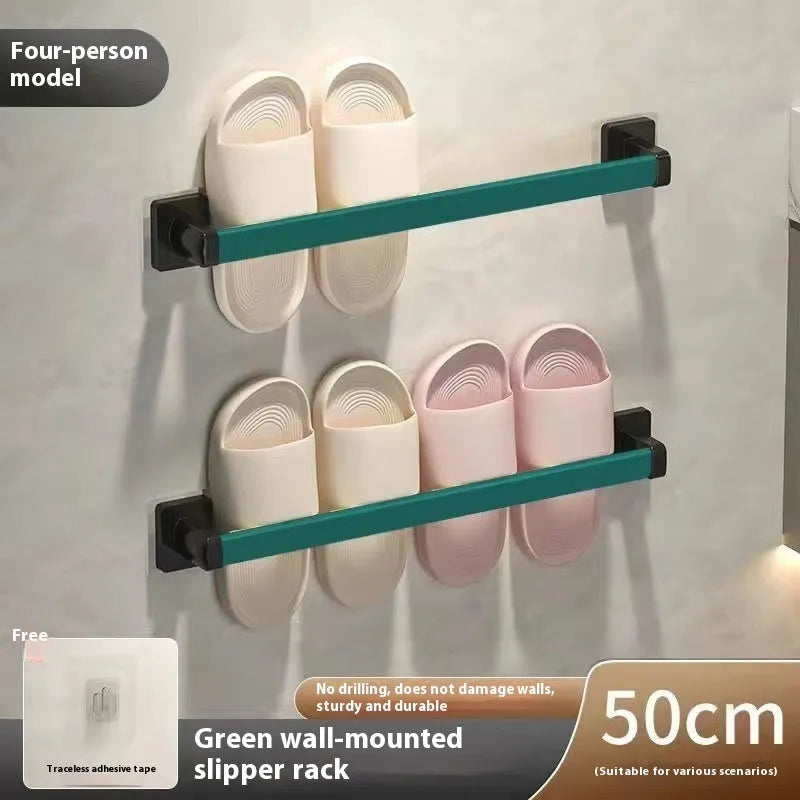 Bathroom slipper rack wall-mounted punch-free carbon steel with seat, Black finish