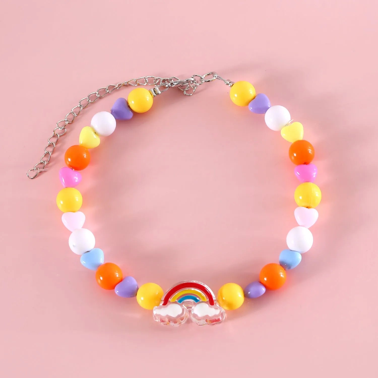 Colourful plastic bead pet necklace for dogs and cats in small flower, rainbow, or peach patterns.