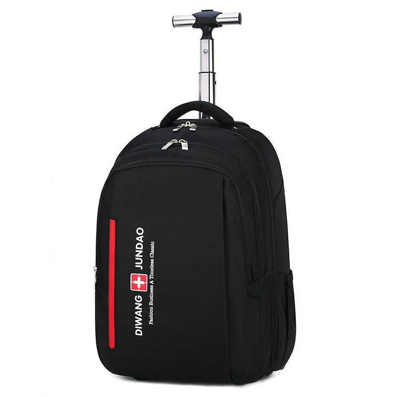 Black 18-inch nylon backpack trolley bag with letter pattern, wear resistant, for business travel