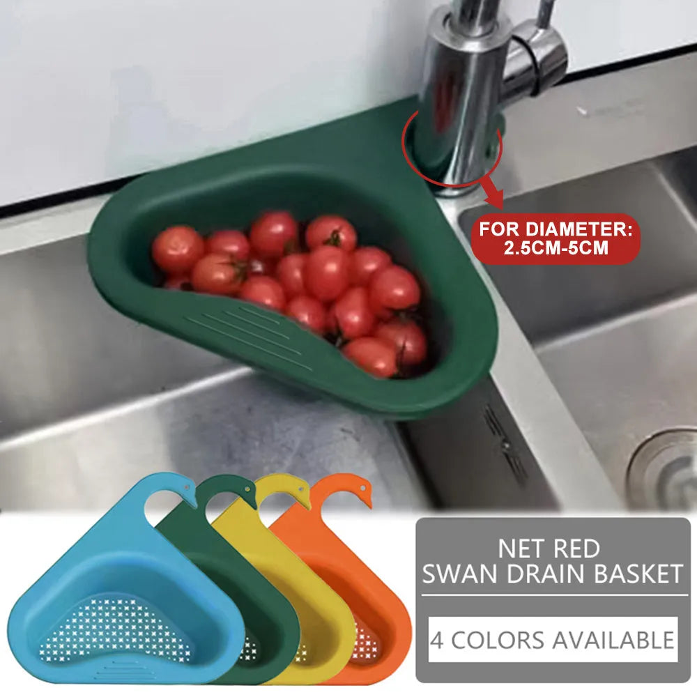 Blue plastic kitchen sink hanging swan drain basket for fruit and vegetable waste, dry-and-wet separation design