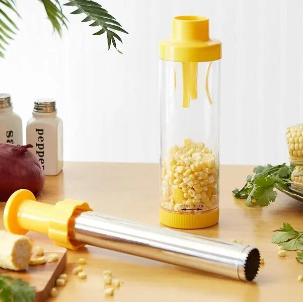 Yellow cylindrical corn stripper with ABS plastic body and stainless steel mechanism