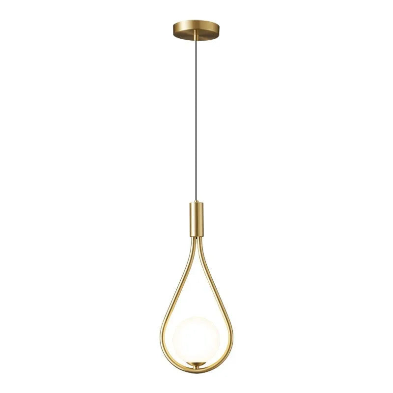 Modern minimalist bedside chandelier in copper honeycomb, copper milky white, or black gold finish with milky white shade