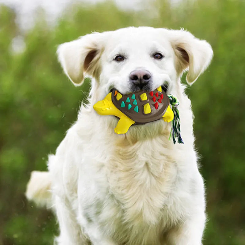 Natural rubber dog toothbrush chew toy with mint flavour and knot tail for dental cleaning and interactive play