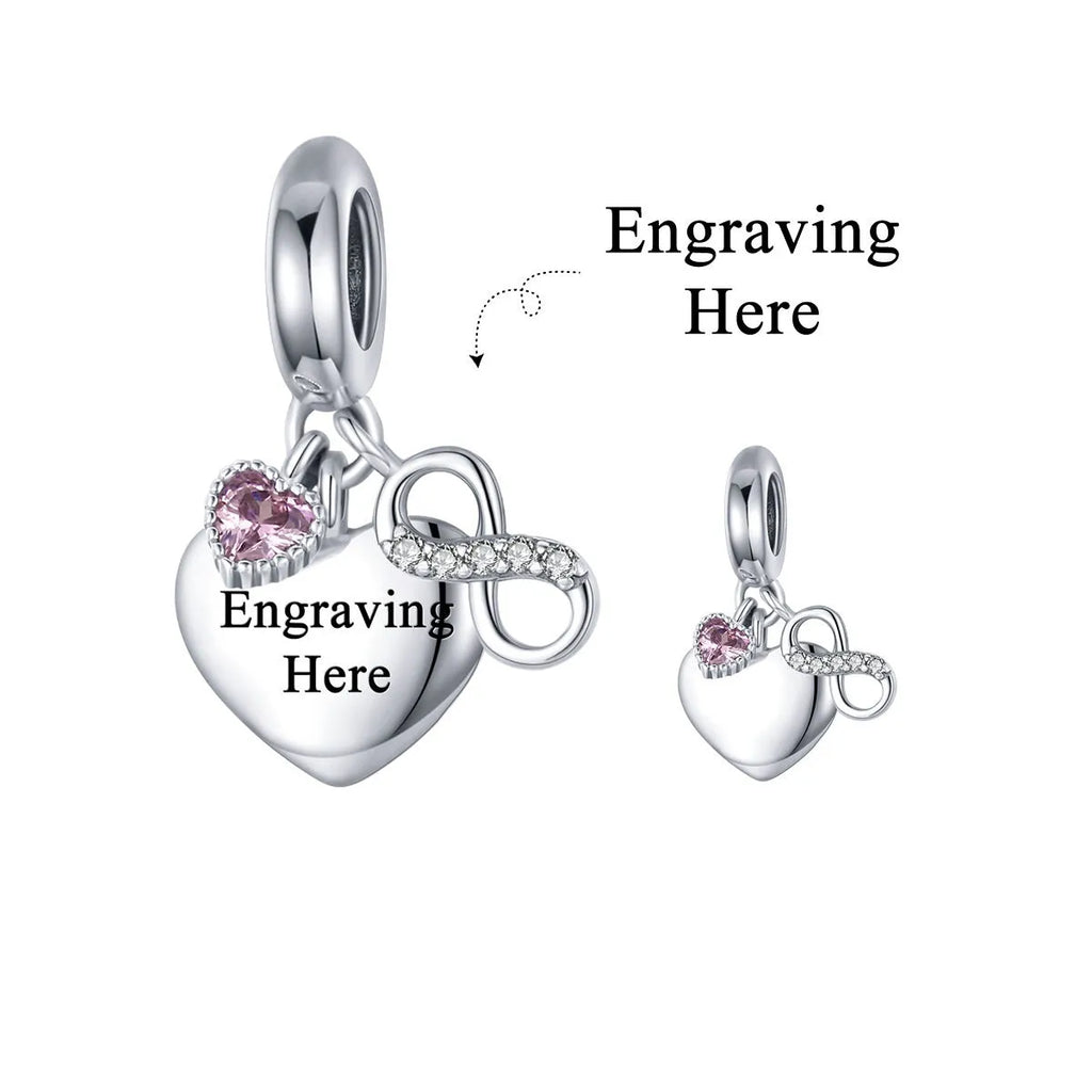 925 Silver Endless Love DIY Bracelet Pendant Engravable inlay loose bead fresh sweet charm for jewellery making gift silver colour
