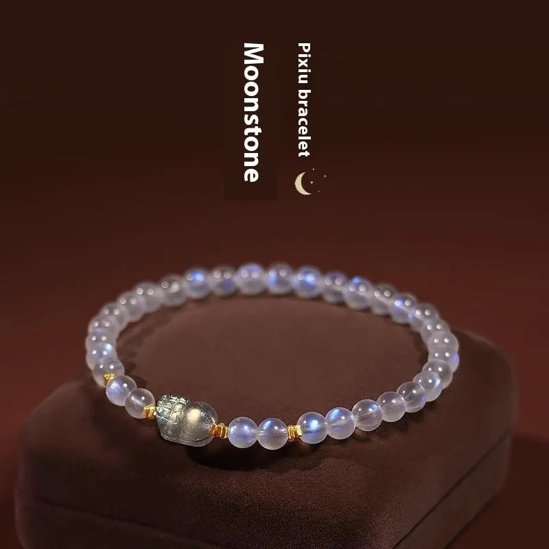 Moonstone women's bracelet with blue light effect and national-style animal motif design