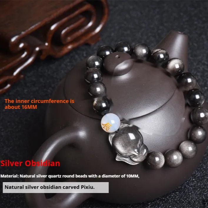 Natural obsidian bracelet zodiac guardian with 10mm beads in gold obsidian finish