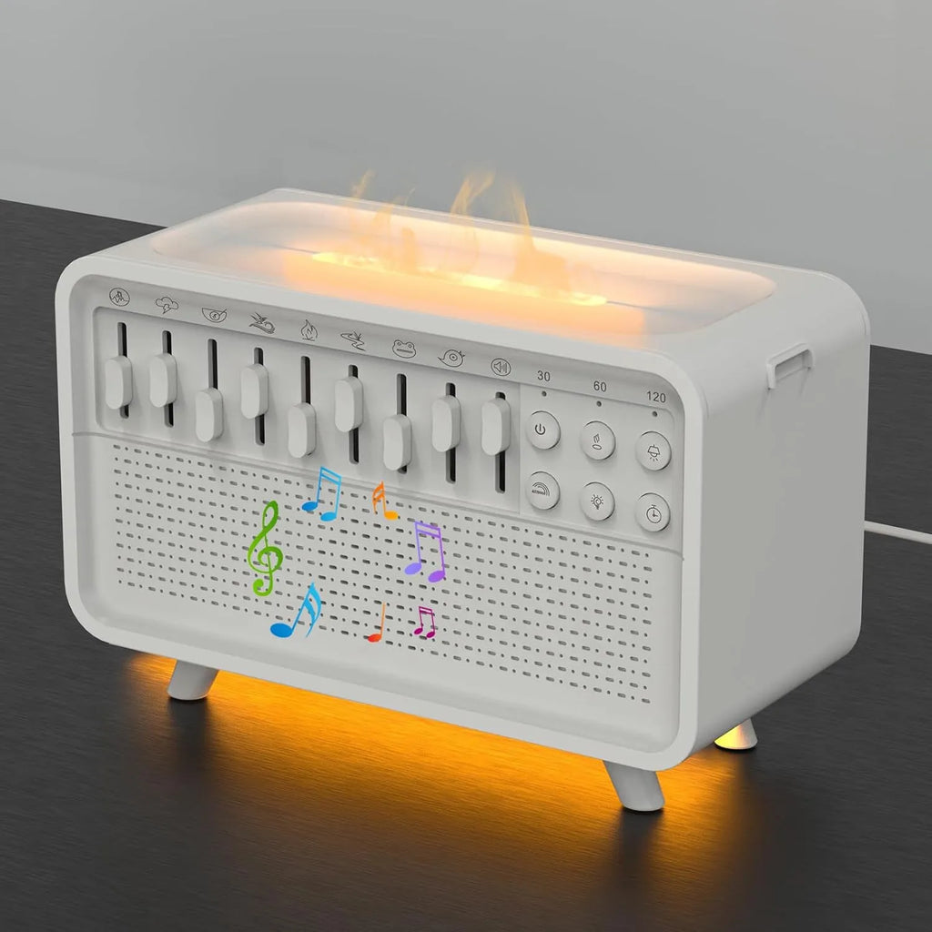 3-in-1 Bluetooth speaker humidifier night light in white with USB, 200mm x 90mm x 130mm geometric stereo design