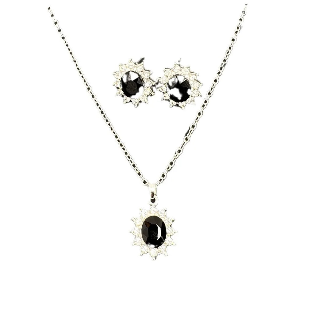 European fashion sunflower zircon ear stud necklace suit set in multiple colours for women