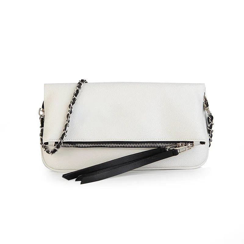 Fashion chain folding clutch women's shoulder messenger bag in black classic PU leather shell shape design
