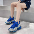 Women's thick soled jelly platform leather sports shoes with cross tie design in multiple colours