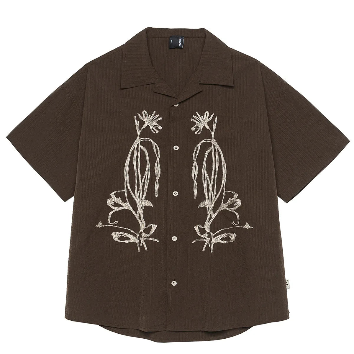 Brown striped waterproof outdoor shirt with Cuban collar for camping
