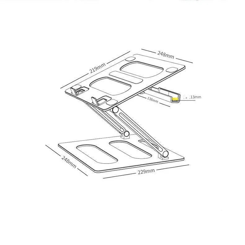 Silver adjustable aluminum laptop stand with laptop on desk at 340mm height