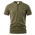 Men's solid colour slub cotton short sleeve casual t-shirt laid flat.
