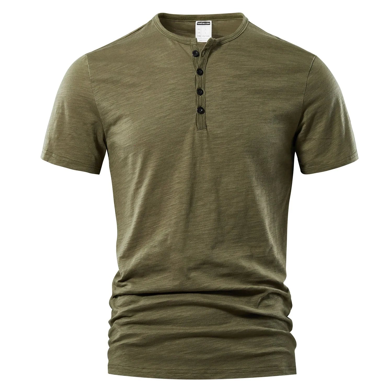 Men's solid colour slub cotton short sleeve casual t-shirt laid flat.