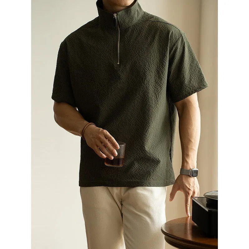 American quick-drying ice silk short sleeve t-shirt in cedar green, loose fit 100% polyester summer casual