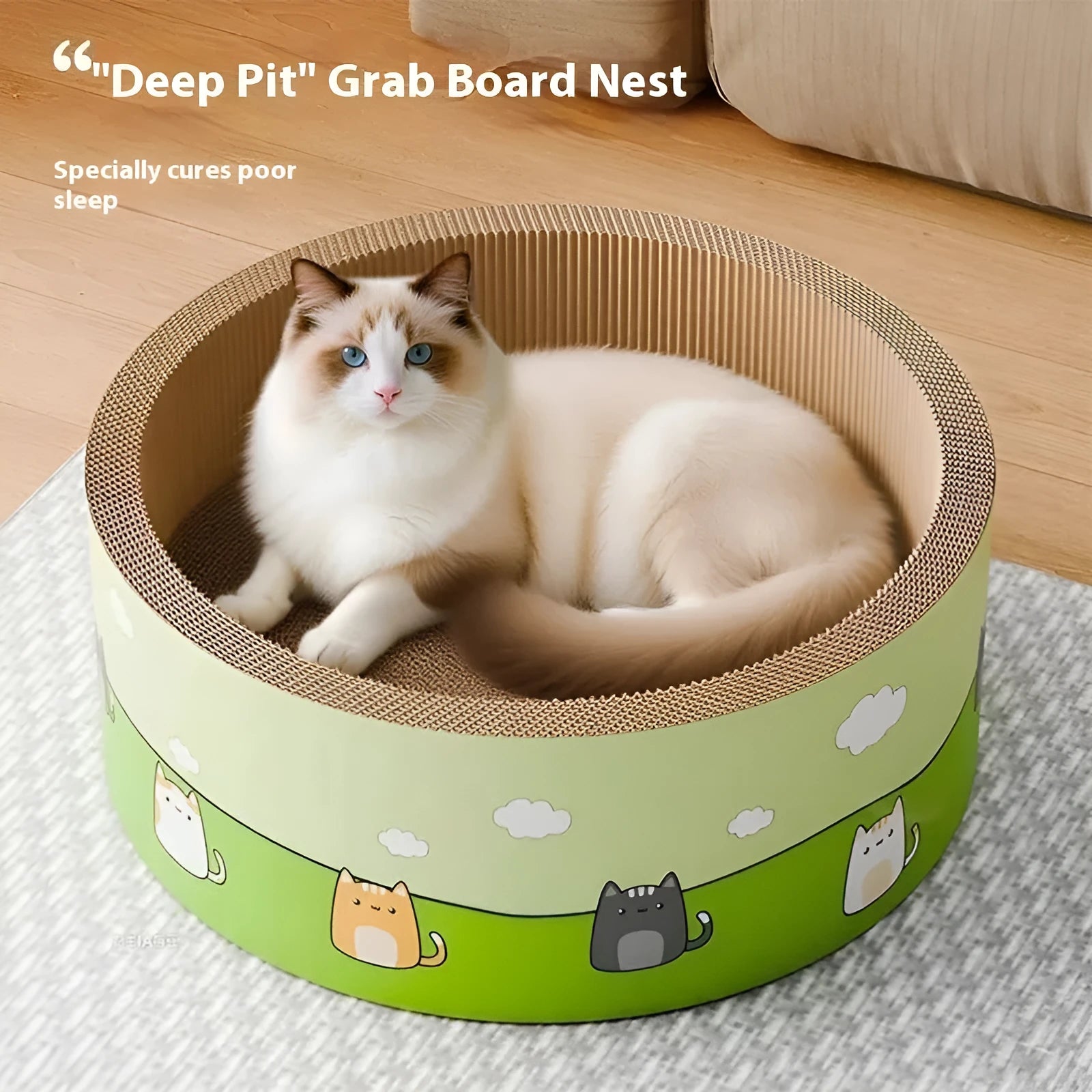 Large round cat scratch board with deepening pit design made from corrugated paper