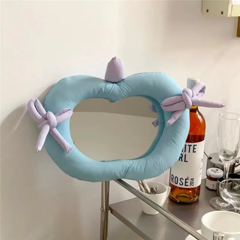INS Korean-style cotton-filled fabric pillow wall mirror in Apple colour with aluminium lens
