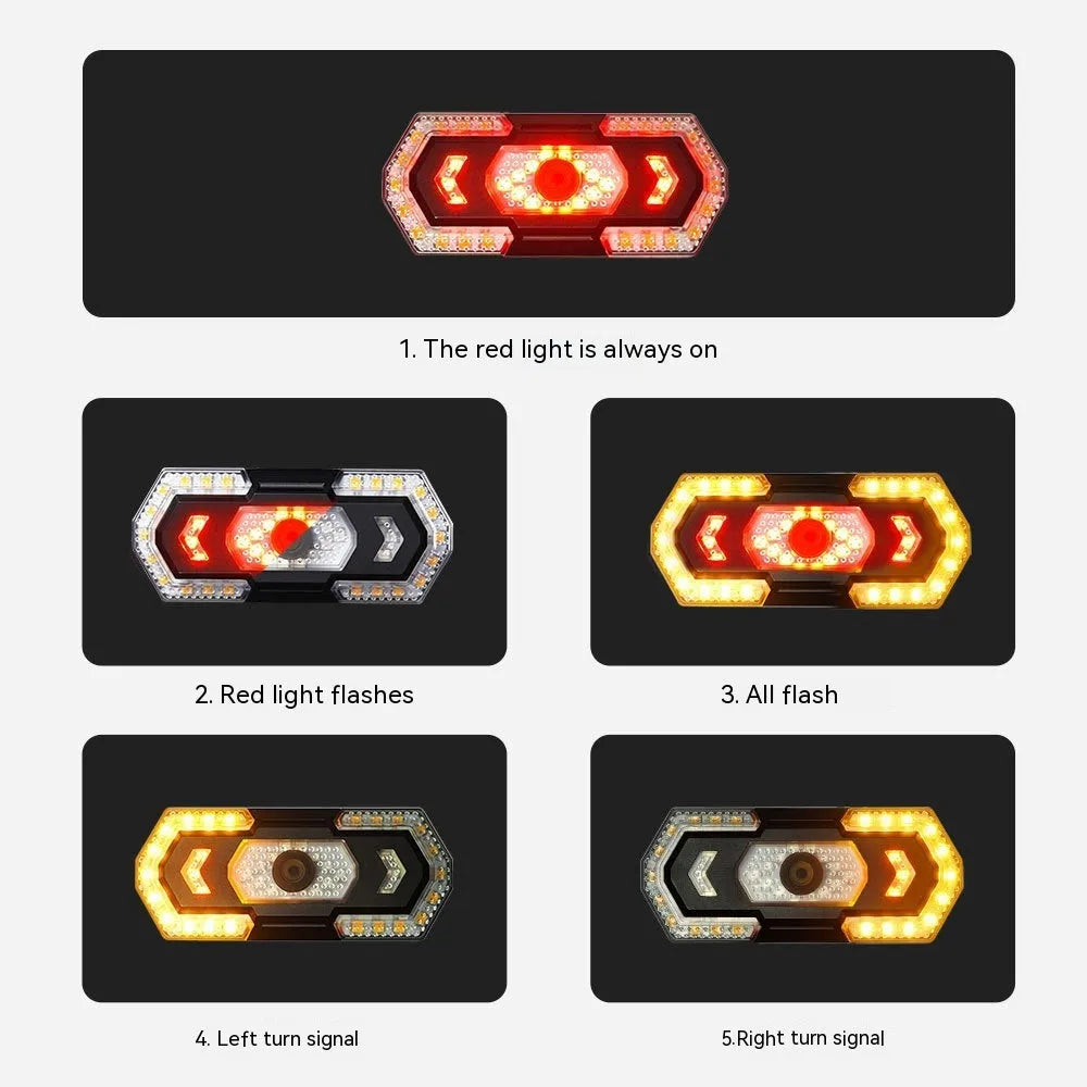 Black wireless remote control vehicle taillight with USB charging port and waterproof construction