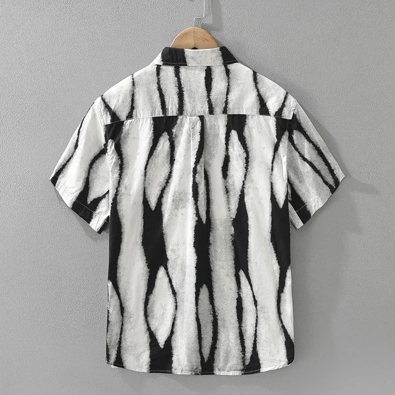 Retro striped pure cotton short sleeve cardigan shirt in loose fit