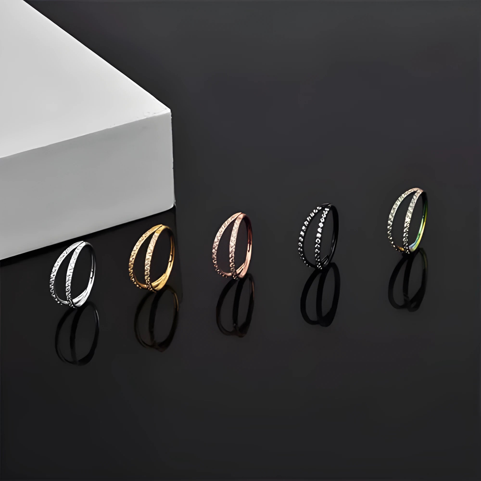 Titanium alloy lip nose ring jewellery with diamond treatment in gold or steel colour options