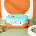 Square plastic lunch box with three divided compartments in dark blue colour
